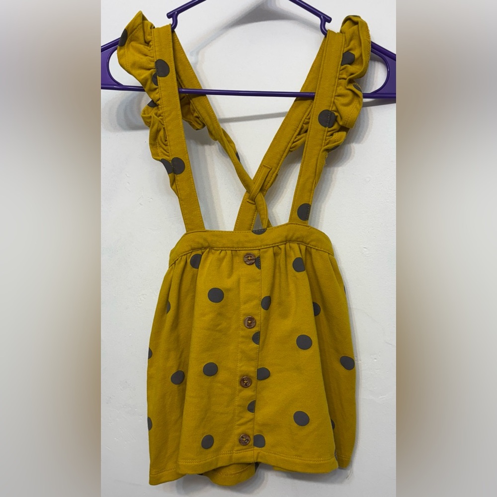 wonder nation Mustard Yellow & Gray Polka Dot Pinafore Jumper Girls Size 5t
